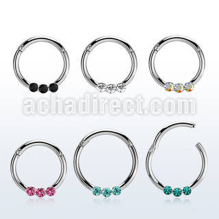 segh16e 316l steel hinged segment ring 16g w 3 small crystals