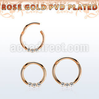 seghr16e rose gold steel hinged segment ring 16g w small crystals