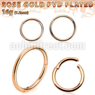 seghtt16 rose gold pvd plated steel hinged segment ring, 16g
