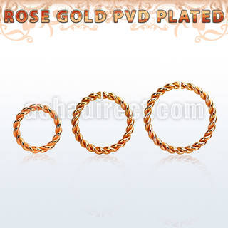 selttw16 rose gold steel seamless ring 1.2m w a twisted wire