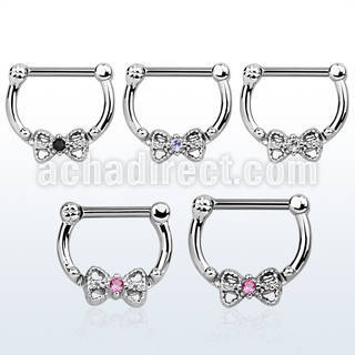 sepk16 high hanging septum clicker w bow cz stone in center