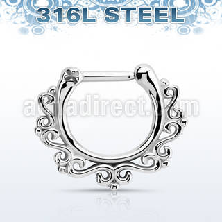seps16 high polished 316l steel septum clicker w indian design