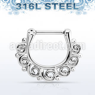 sepw16 high polished steel septum clicker w indian swirl design