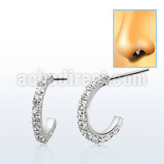 silver bend it nose stud w clear crystal curved top