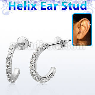silver helix ear stud w curved crystals tops