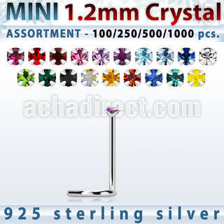 silver nose screw bulk w mini 1.2mm prong set crystals