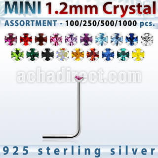 silver nose stud bulk w mini 1.2mm prong set crystals