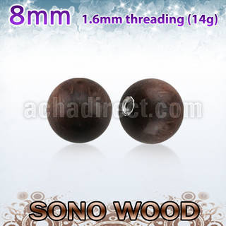 snball8 8mm sono wood ball with a 316l steel 1.6mm threading