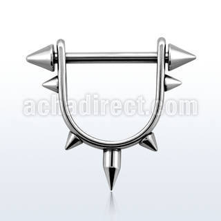 snpa 316l steel stirrup nipple ring w spikes bar w cones