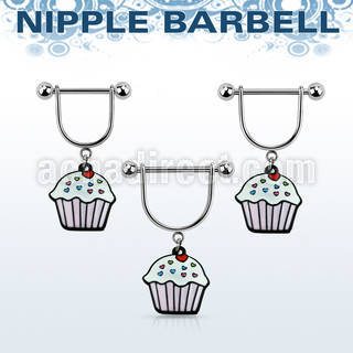 snpod10 316l steel nipple stirrup w painted cupcake design