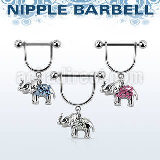 snpod13 316l steel nipple stirrup w elephant w crystals