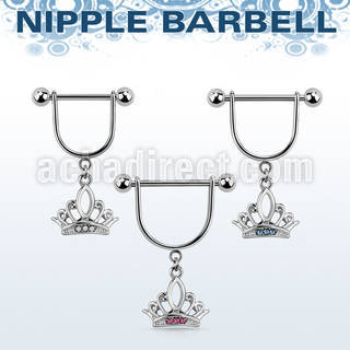 snpod14 316l steel nipple stirrup w crystal studded crown