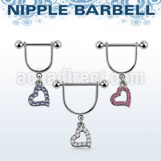 snpod16 316l steel nipple stirrup w crystal studded heart
