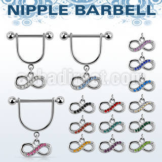 snpod19 316l steel nipple stirrup w crystal infinity sign