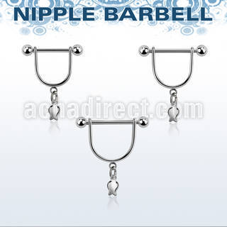 snpod24 316l steel nipple stirrup w dangling lightning symbol