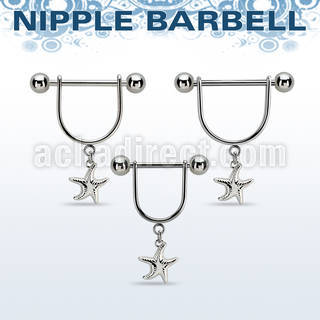 snpod25 steel nipple stirrup 14g w dangling plain starfish