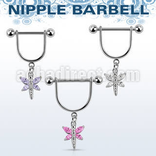 snpoz1 316l steel nipple stirrup w dragonfly w cz wings