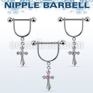 snpoz2 316l steel nipple stirrup w vintage cross w round cz