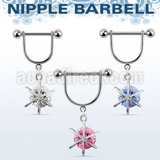 snpoz8 316l steel nipple stirrup w round encased cz stone