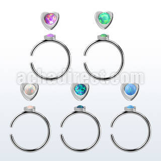 snr3op 316l steel nose ring w heart top synthetic opal