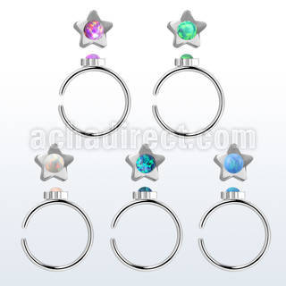 snr4op 316l steel nose ring w star top synthetic opal