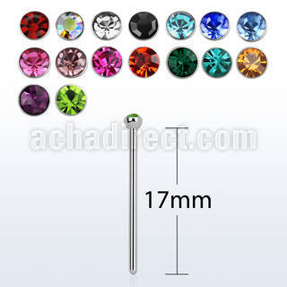 sns18 unbent steel nose stud, (1mm) w 2.5mm round crystal top