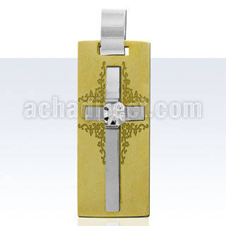 spd185 steel pendant with matte cross on gold central crystal