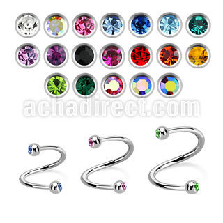 spe2c 316l steel eyebrow spiral with two 3mm bezel set balls