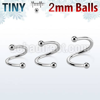 speb2 surgical steel eyebrow spiral with two 2mm balls