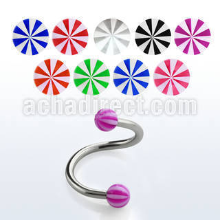 spebe 316l steel eyebrow spiral with acrylic uv beach balls