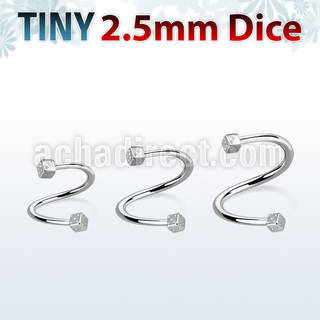 spedi25 316l steel eyebrow spiral w two tiny 2 5mm dices