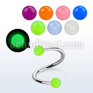 speglb 316l steel eyebrow spiral with 3mm acrylic glow balls
