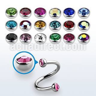 spehjb3 316l steel eyebrow spiral w 3mm bezel set half balls