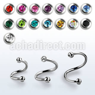 spejb25 316l steel eyebrow spiral w two tiny 2 5mm jewel balls