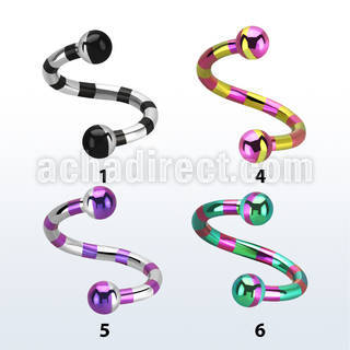 spemt striped pvd 316l steel eyebrow spiral with 3mm balls