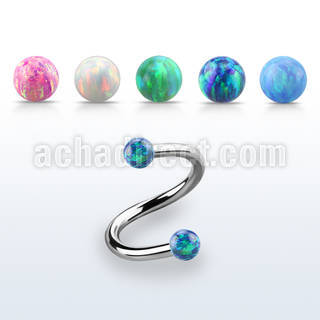 speop3 surgical steel spiral w two 3mm synthetic opal balls