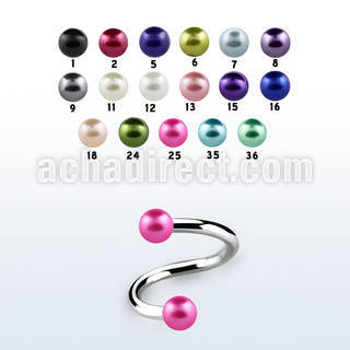 spepr 316l steel eyebrow spiral with 3mm faux pearl balls