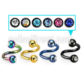 spet2c4 anodized steel eyebrow spiral w two 4mm jewel balls