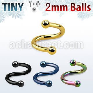 spetb2 anodized surgical steel spiral with two tiny 2mm balls