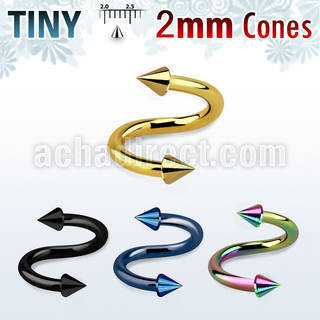 spetcn2 anodized 316l steel eyebrow spiral with two 2mm cones