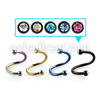 spetjb25 anodized 316l steel spiral with 2 tiny 2.5mm jewel balls