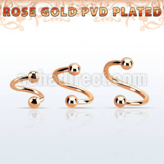 spettb rose gold 316l steel eyebrow spiral, w two 3mm balls