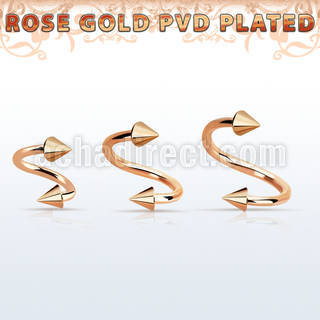 spettcn rose gold 316l steel eyebrow spiral, w two 3mm cones