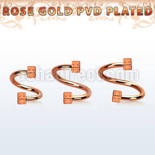 spettd25 rose gold steel eyebrow spiral w 2 2.5mm dices