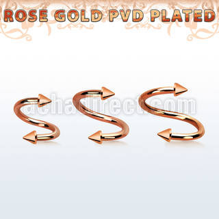 spettn25 rose gold steel eyebrow spiral w 2 2.5mm cones
