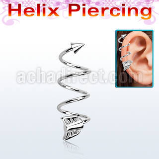 spheaw tri 316l steel helix spiral piercing with cone arrow