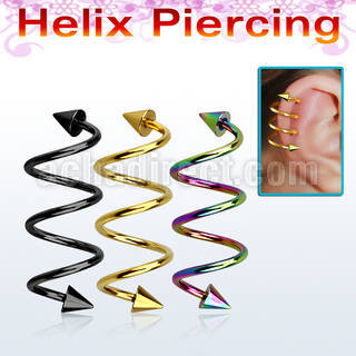 sphetcn pvd tri 316l steel helix spiral piercing with 4mm cones