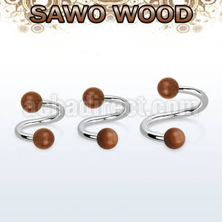 spsw5 organic spiral w 316l steel post w 2 5mm sawo wood balls