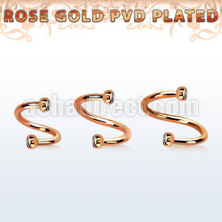 spttjb25 rose gold steel spiral w two tiny 2.5mm jewel balls