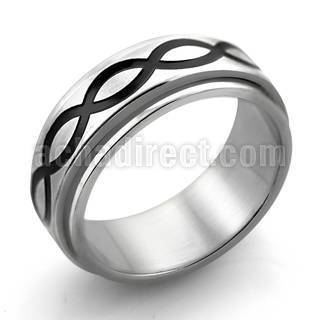 sr120 matte steel spinner ring with black infinite curves